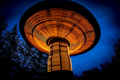 lighted brown building during daytime, lamp, amusement park, spiral HD wallpaper