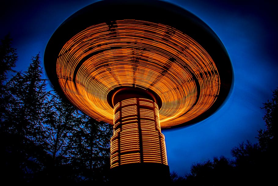 lighted brown building during daytime, lamp, amusement park, spiral HD wallpaper