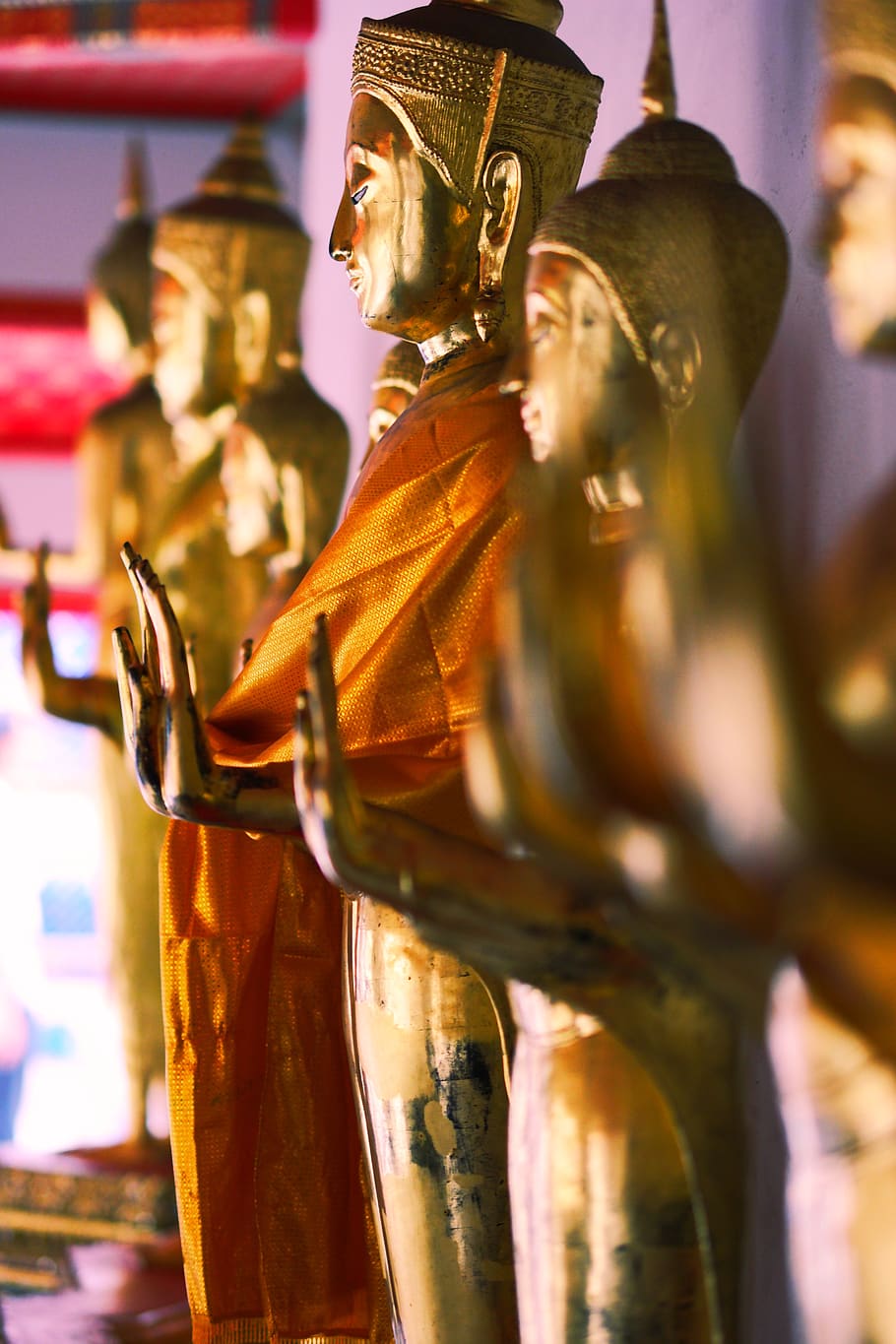 thailand, wat pho, blessing, statues, holy, gold, segen, bangkok HD wallpaper
