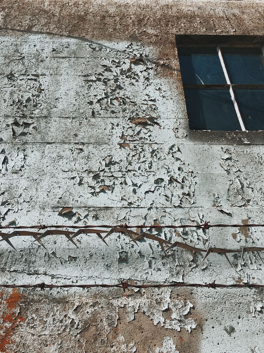 portland, united states, building, window, barbed wire, crackle
