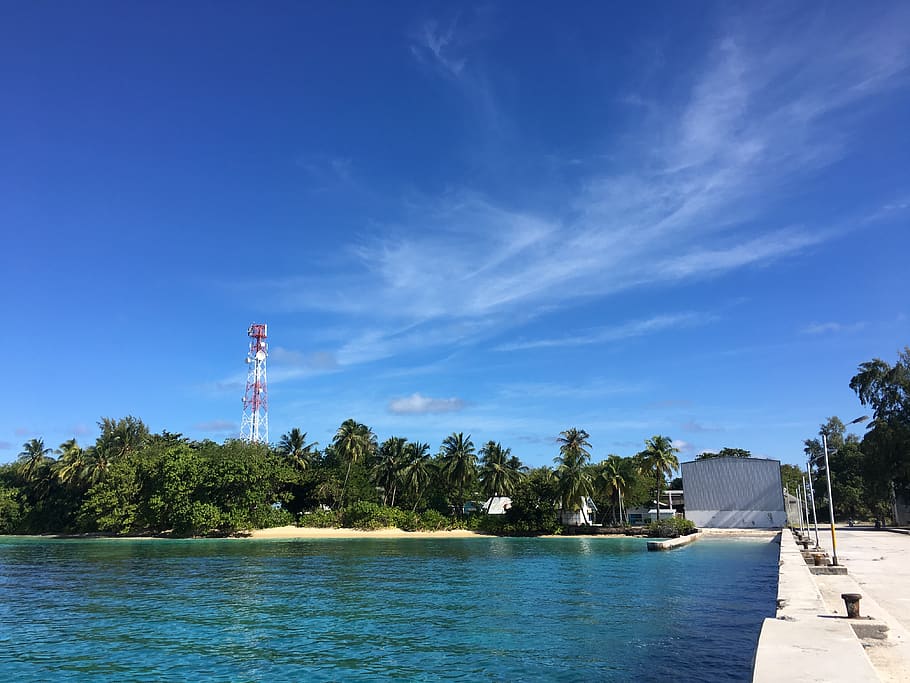 maldives, addu city, gan, water, sky, tree, plant, built structure