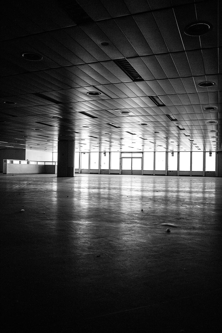 abandoned, vintage, damaged, black and white, building, interior, HD wallpaper