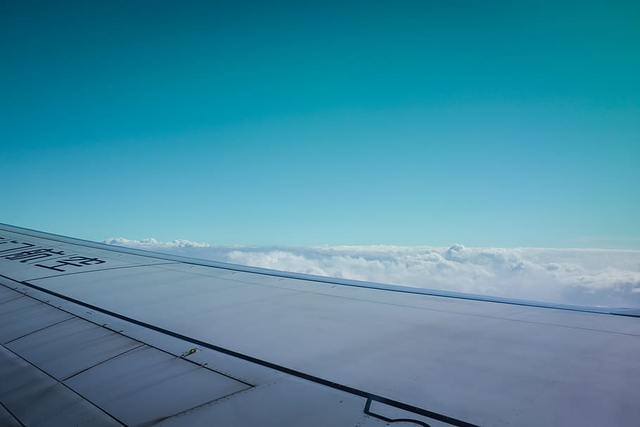 sky, airplane, blue, air vehicle, copy space, cloud - sky, no people HD wallpaper