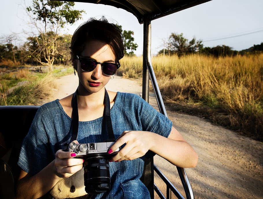 Woman Holding Her Camera, active, activity, adult, adventure