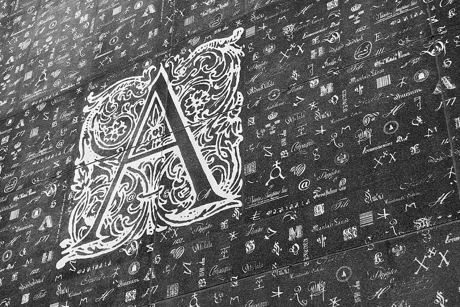 black and gray A calligraphy textile, high angle view, day, no people HD wallpaper