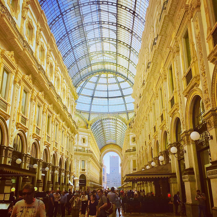 milan, gallery, italy, architecture, ceiling, artwork, milano, HD wallpaper