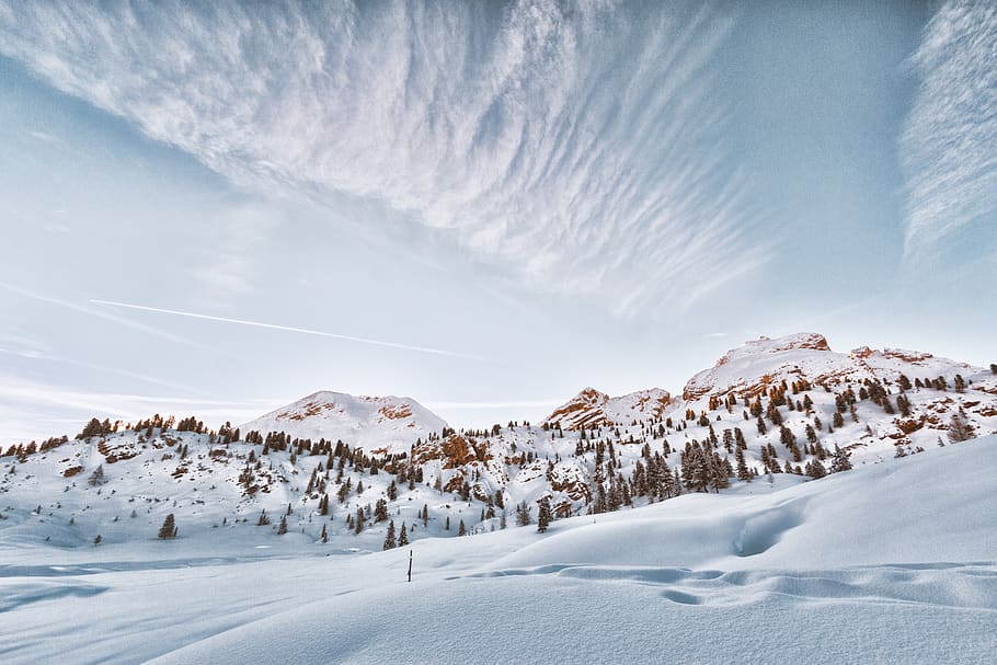Landscape Photo of Mountain Filled With Snow, clouds, cold, daylight HD wallpaper