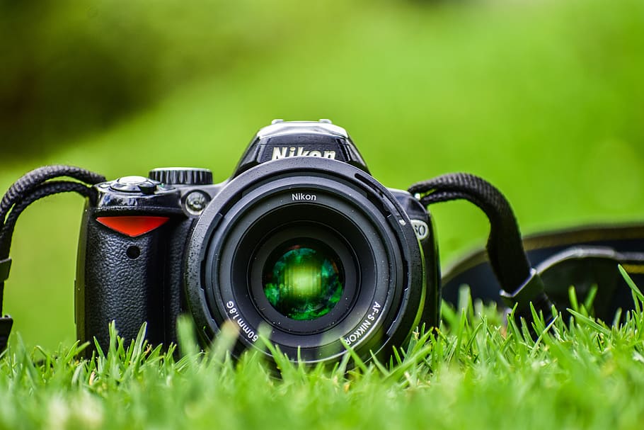 camera, grass, lens, straps, nikon, digital camera, camera - photographic equipment HD wallpaper