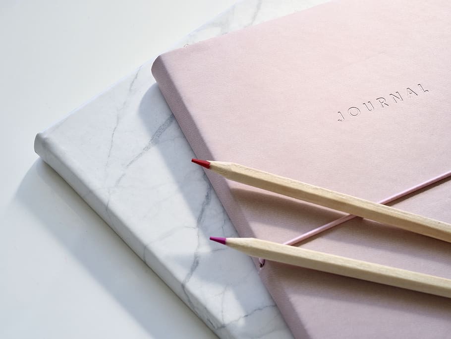 Closeup Photo of Journal Book and Pencils, close-up, data, flatlay HD wallpaper