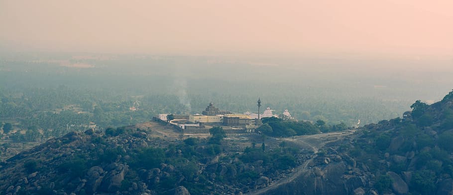 india, shravanabelagola, nature, top-view, temple, hot-day