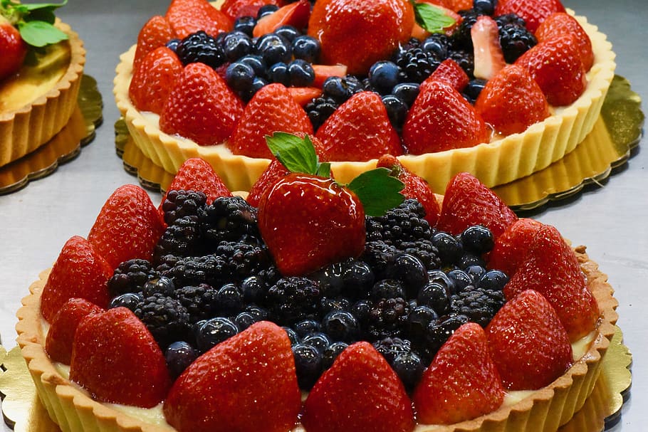 fruit, plant, food, blueberry, cake, raspberry, strawberry, HD wallpaper