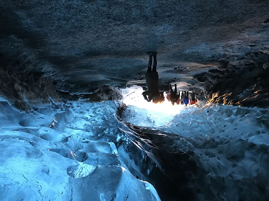 people inside lighted cave, nature, real people, water, motion HD wallpaper