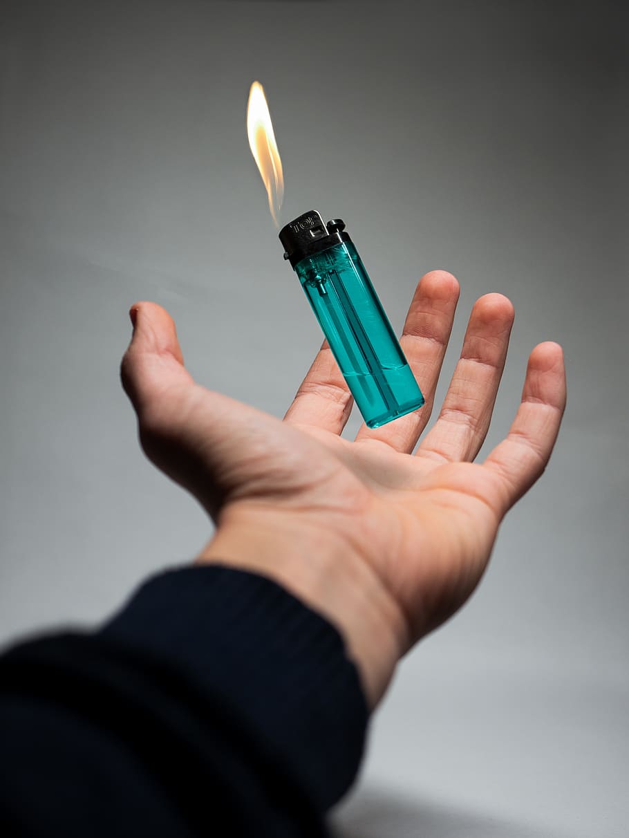human, person, lighter, fire, finger, hand, studio, levitation HD wallpaper