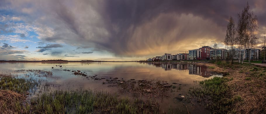 finland, helsinki, rain, clouds, baltic, sea, city, reflection HD wallpaper