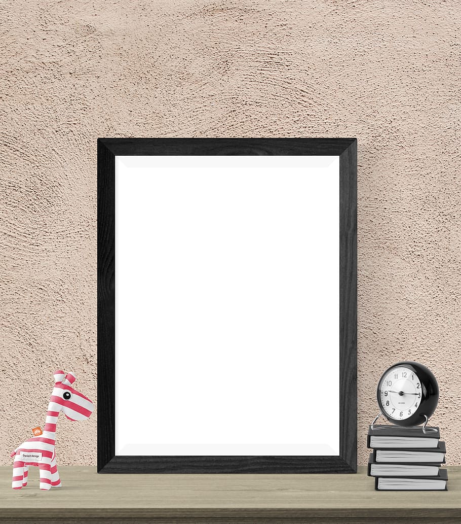poster, frame, clock, toy, books, copy space, blank, wall - building feature HD wallpaper