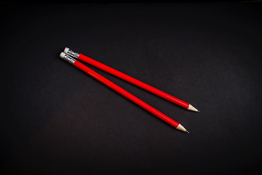 red, pencil, write, art, drawing, eraser, studio shot, black background HD wallpaper