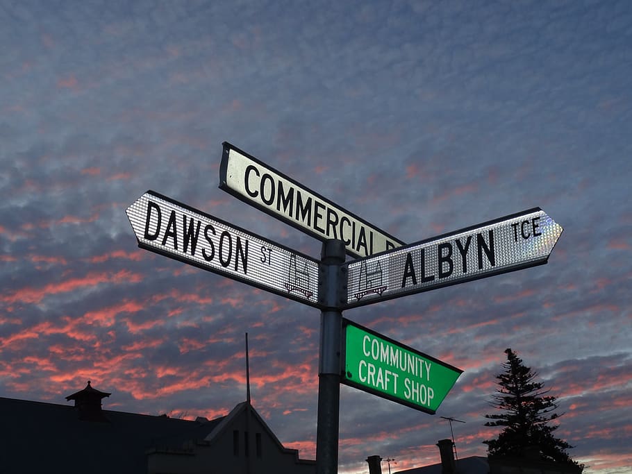australia, road signs, note, sunset, text, western script, communication HD wallpaper