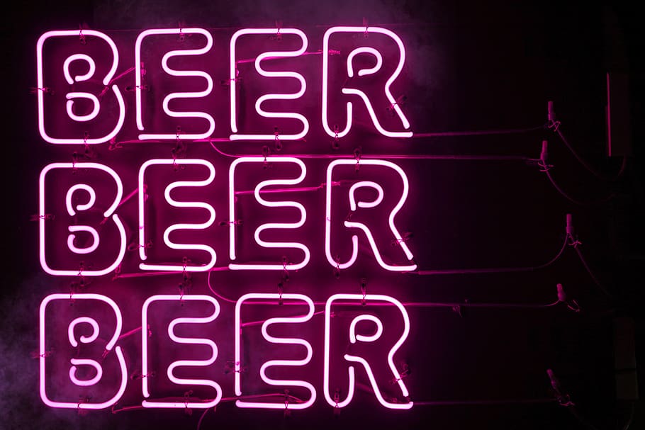 pink Beer LED signage, neon, light, advertisement, poster, apparel, HD wallpaper