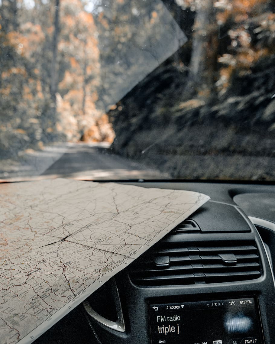 trees, map, car, forest, nature, navigation, 2018, autumn, australia HD wallpaper