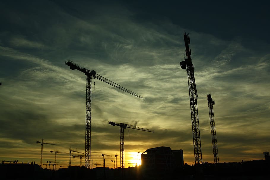 construction, work, machinery, crane, lifter, industry, sky HD wallpaper