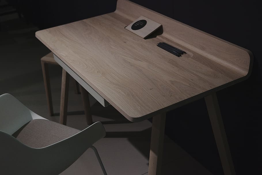 brown wooden study table, seat, chair, wood - material, indoors HD wallpaper