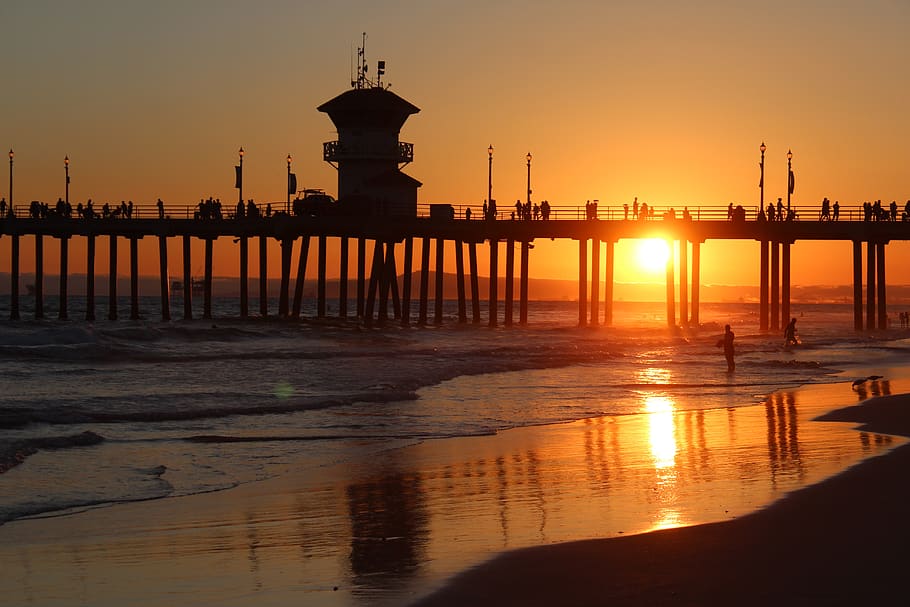 sunset, water, tide, ocean, sea, waves, nature, beach, coast HD wallpaper