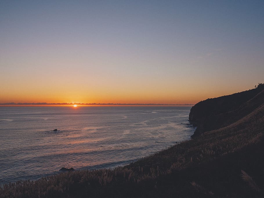 cliff, sunset, pacific, coast, sea, sky, water, scenics - nature HD wallpaper