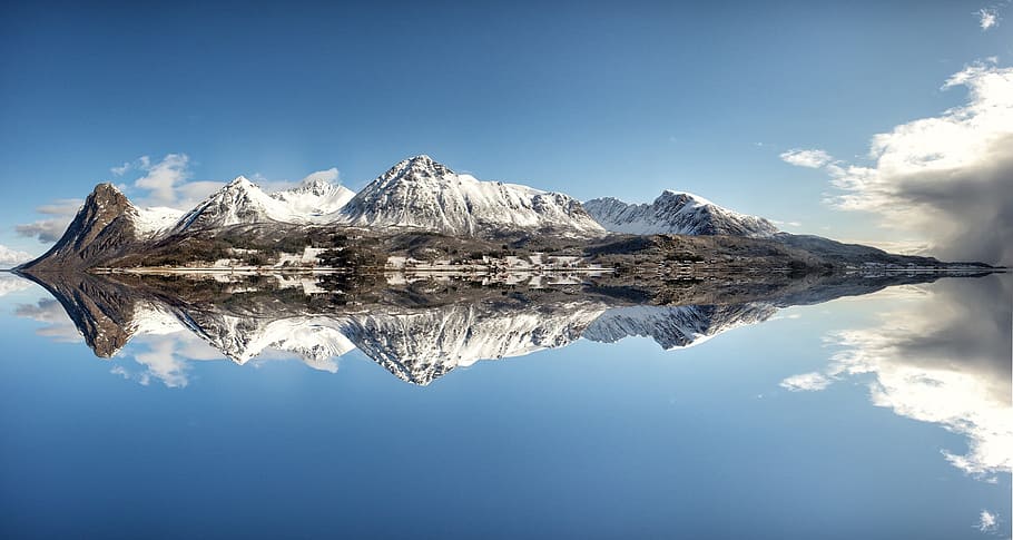 norway, nature, mirror, reflection, landscape, winter, river HD wallpaper