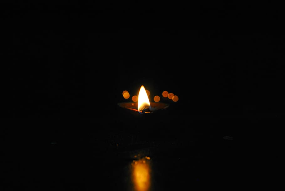 Yellow Flame, black background, blur, burn, burning, burnt, candle, HD wallpaper