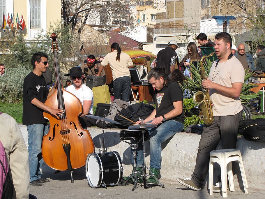 street musicians, group of people, musical instrument, real people HD wallpaper