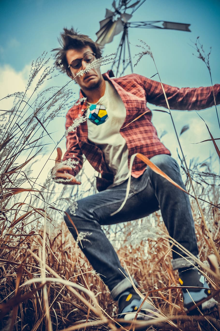 jump, field, rubiks, one person, young adult, casual clothing HD wallpaper