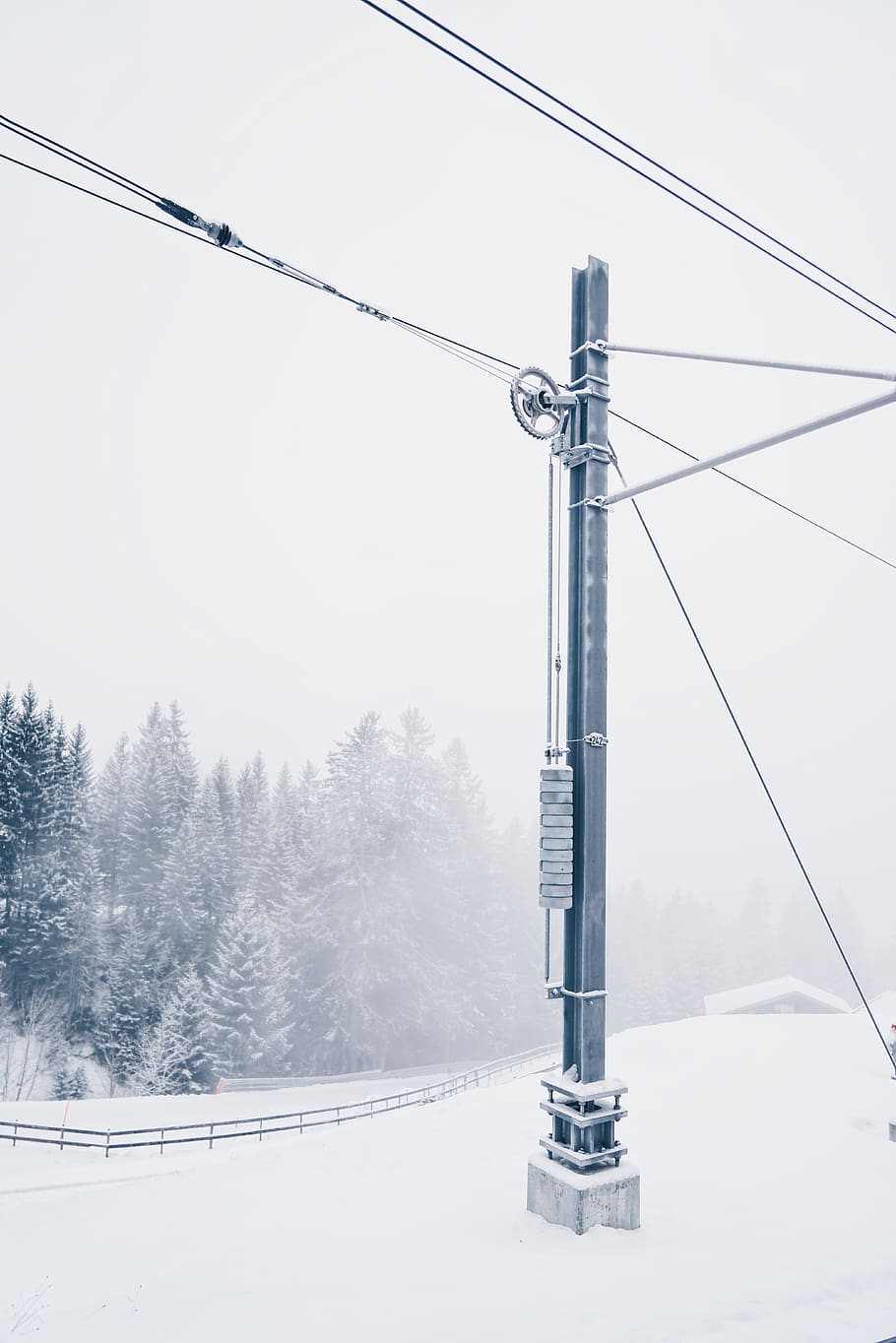 snow, winter, cable, sky, cold temperature, technology, nature HD wallpaper