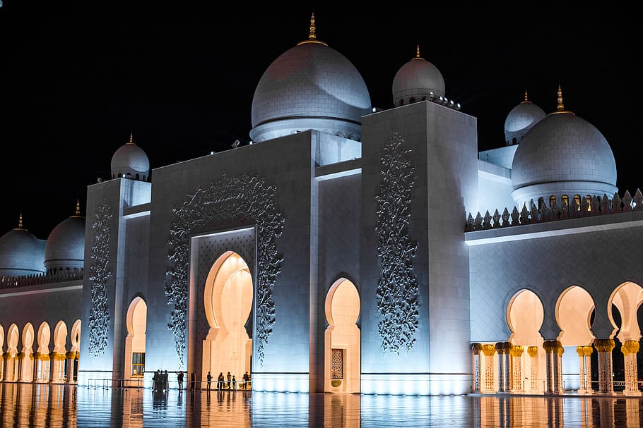 uae, abu dhabi, sheikh zayed, grand, mosque, night, lights