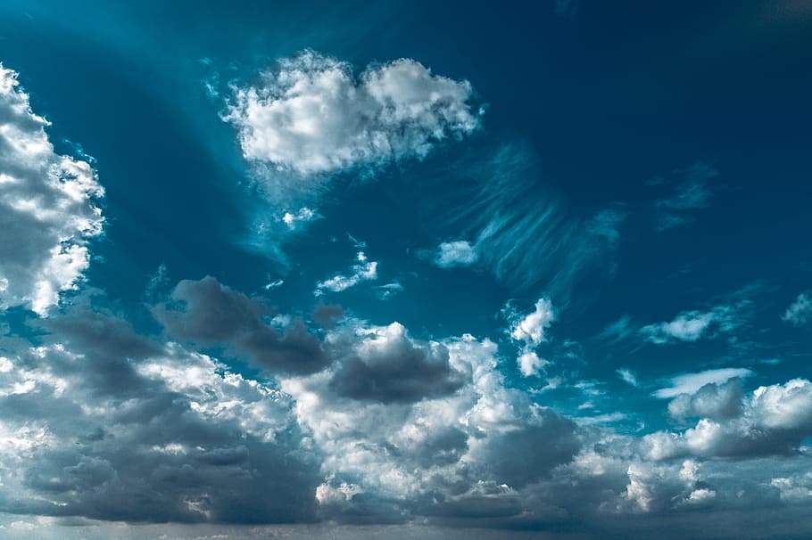 white and teal clouds, cloudy, blue sky, cloudscape, cloudy sky HD wallpaper
