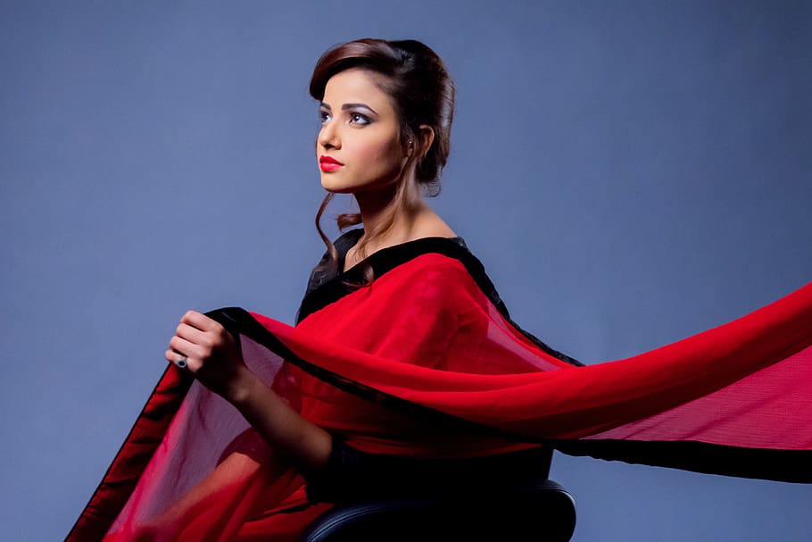 HD wallpaper: Woman Wearing Red and Black Saree Dress, adult, beautiful,  brunette | Wallpaper Flare
