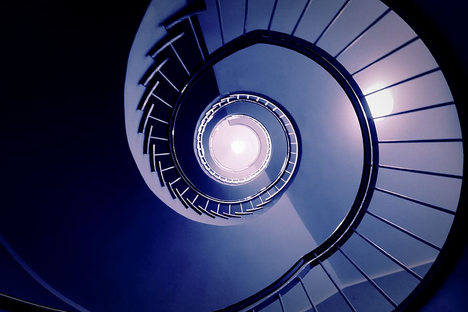 munich, germany, spiral, staircase, purple, blue, stairs, steps and staircases HD wallpaper