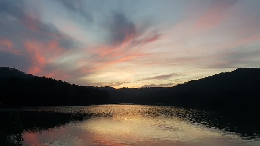 sunset, reflection, sky, mirroring, romantic, dawn, evening HD wallpaper