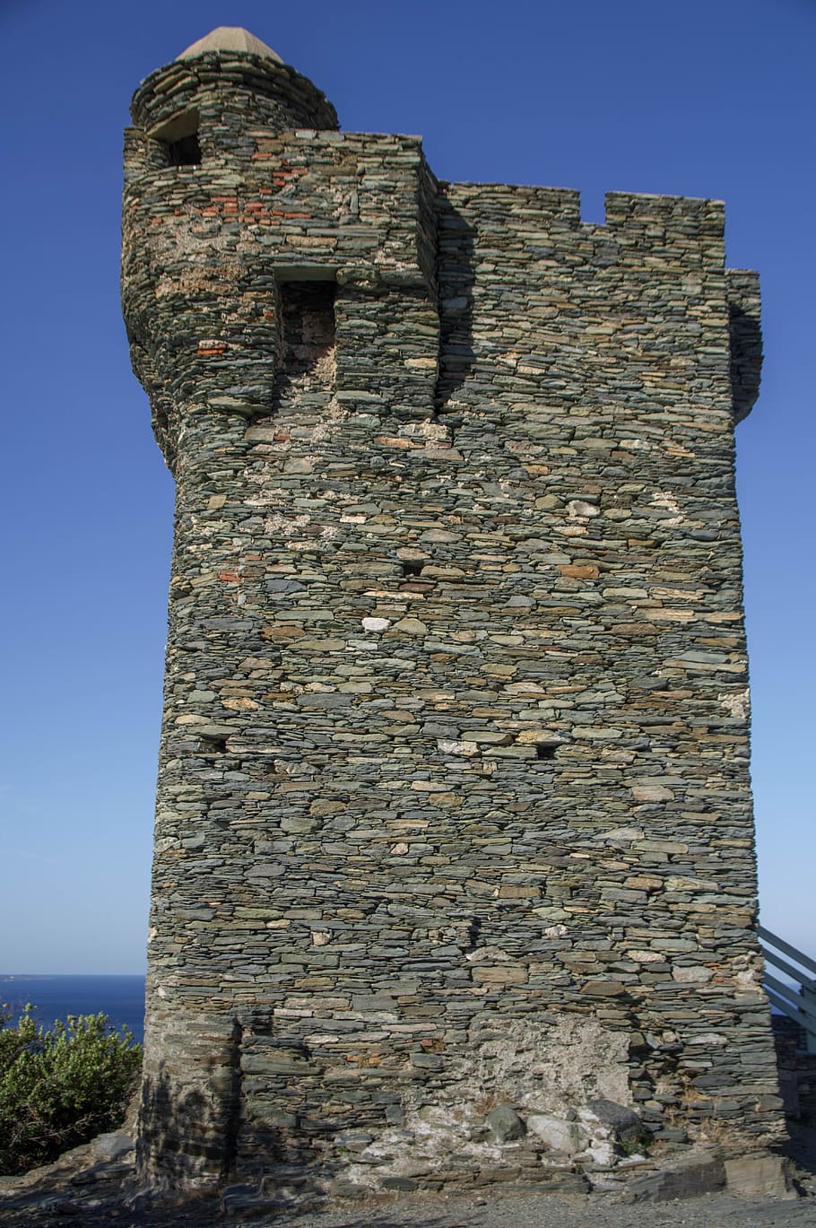 corsican, nonza, tower, architecture, history, sky, the past HD wallpaper