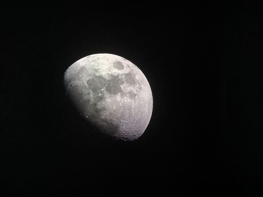 black, gray, moon, night, white, space, astronomy, sky, moon surface HD wallpaper