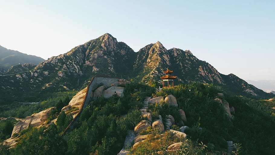 nature, landscape, mountains, trees, plants, stairs, stones HD wallpaper