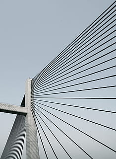 gray bridge frame, cable, structure, sky, construction, concrete HD wallpaper