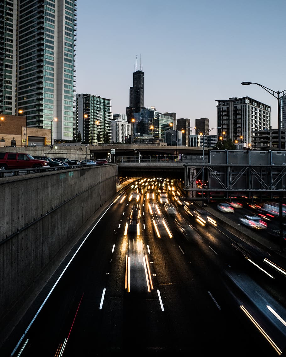 Time Lapse Photography of Cars Passing by Near Buildings, architecture HD wallpaper