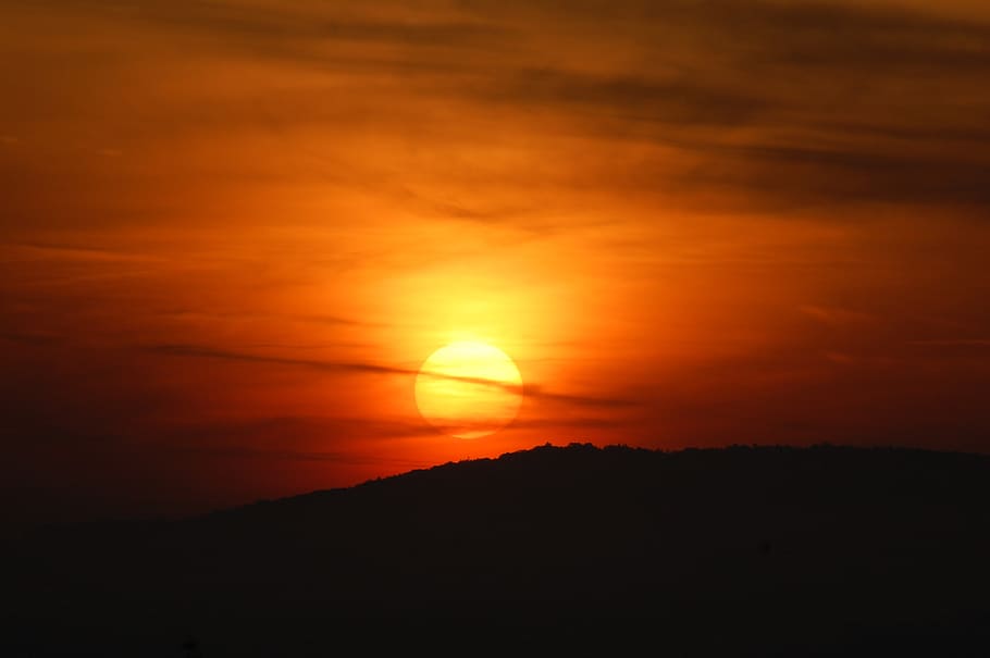 mountain, dark, sunlight, moon, sky, clouds, nature, sunset HD wallpaper