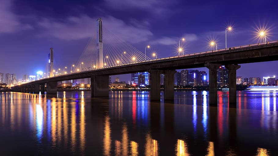 changsha, night view, bridge, architecture, built structure HD wallpaper