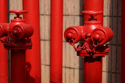 two red fire hydrants, plumbing, rust, dome, architecture, building HD wallpaper