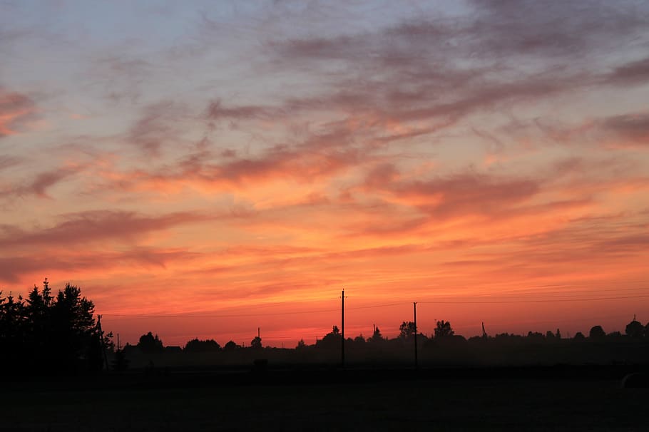 sky, evening, sunset, silhouette, orange color, cloud - sky HD wallpaper