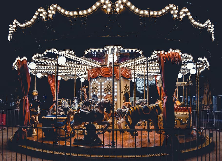 Carousel With Lights, carnival, entertainment, evening, fair, HD wallpaper