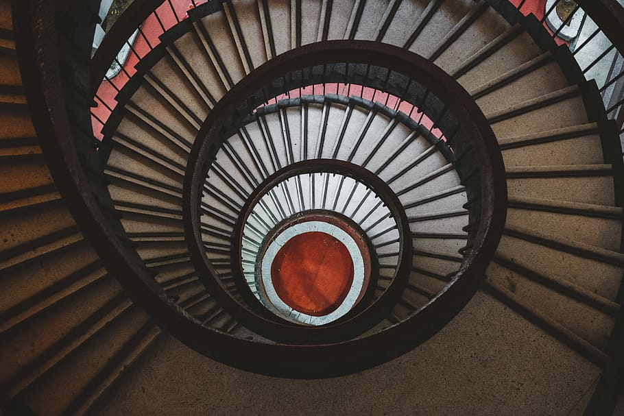 HD wallpaper: black spiral stairs, handrail, banister, staircase, coil