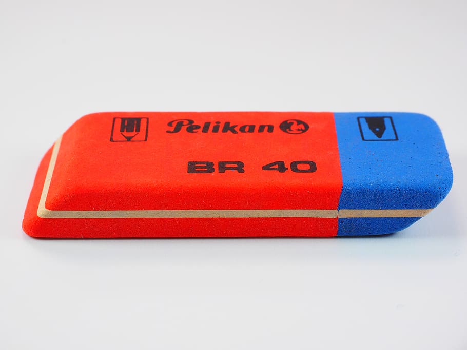 Red and Blue Pelikan Br 40 Eraser on White Surface, correct, correction HD wallpaper