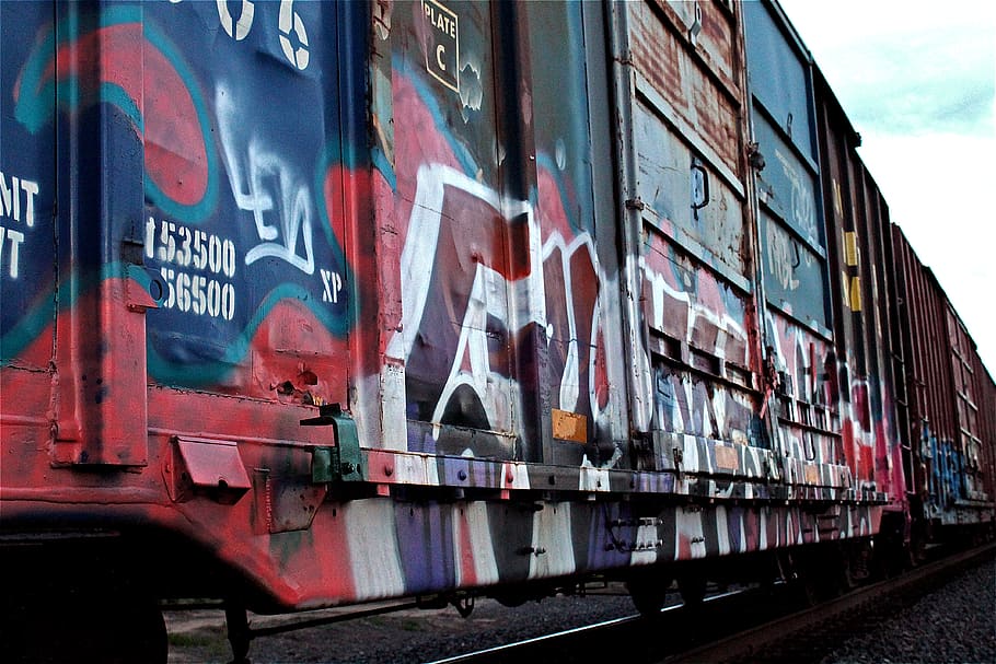 train, tracks, traintracks, trains, graffiti, art, spraypaint, HD wallpaper